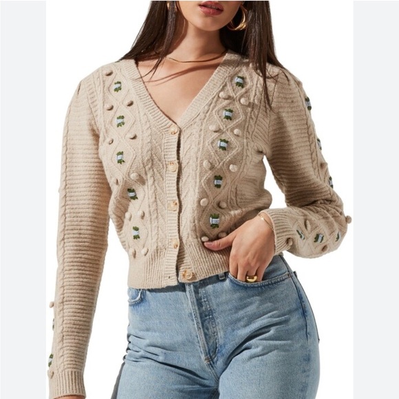 Astr Sweaters - ASTR The Label Cable Knit Embroidered Cardigan Sweater